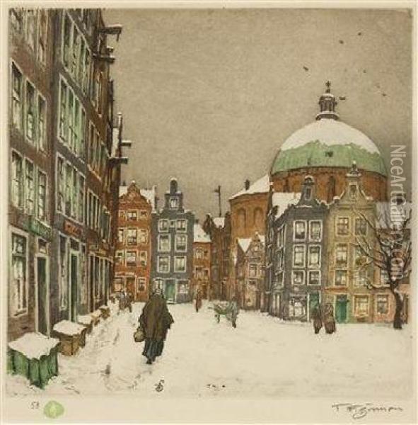 Snow In Amsterdam Oil Painting - Tavik Frantisek Simon