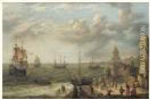 Navires Hollandais Pres D'une Cote Rocheuse Oil Painting - Abraham Willaerts