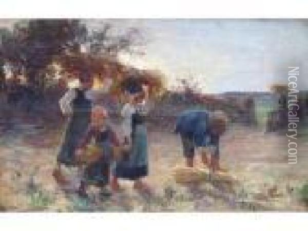 La Moisson Oil Painting - Theophile Louis Deyrolle