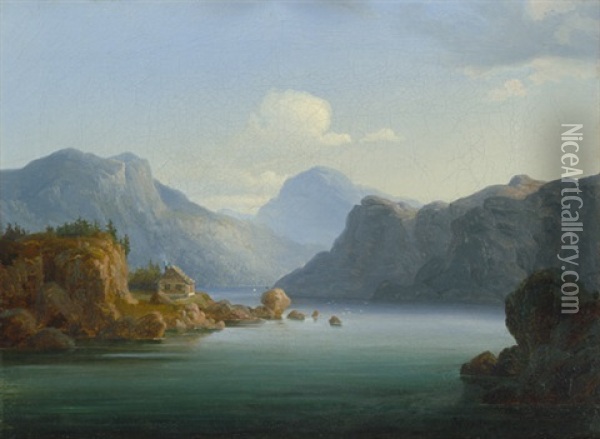 Norwegische Fjordlandschaften. 2 Gemalde, Je Oil Painting - Gustav Adolph Mordt