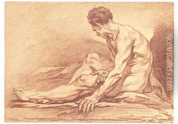 A male nude seated in profile to the left Oil Painting - Francois Boucher