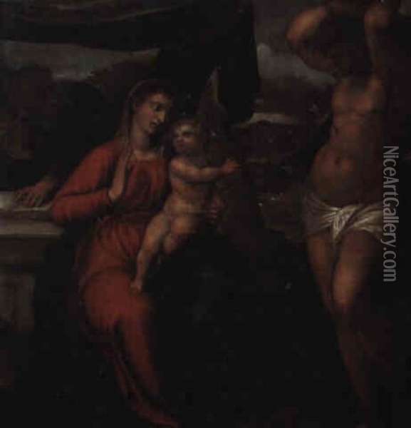 Die Heilige Familie Mit Dem Heiligen Sebastian Oil Painting - Francesco Vecellio