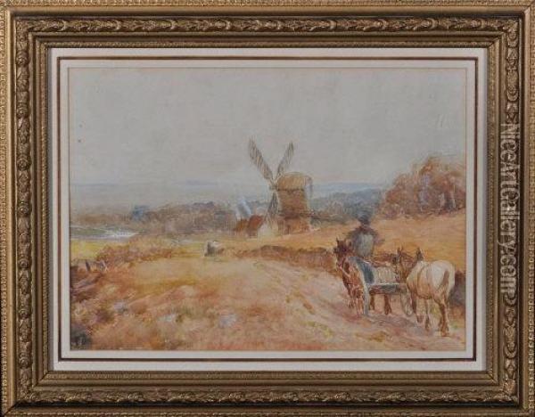 A Horsecart Approaching A Windmill Oil Painting - John Falconar Slater