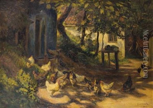 Huhner Am Bauernhof Oil Painting - Erich Otto Engel