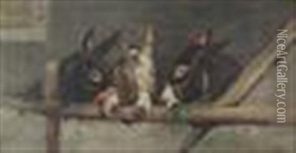 Cipriano Cei Three Donkeys Oil Painting - Cipriano Cei