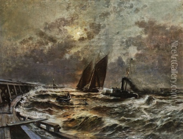 Furtuna Pe Mare Oil Painting - Jenoe Karpathy