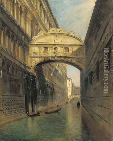 A view of the Bridge of Sighs and the Rio del Palazzo, seen from the Ponte della Paglia, Venice Oil Painting - Italian School