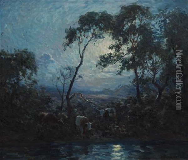 Cows At Pasture Oil Painting - Matilda (Van Wyck) Browne