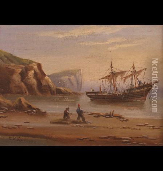 Ships Off The Coast In Rough Andcalm Seas, Signed Pair, 8 1/2
