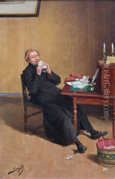The Curate's Letter Oil Painting - Adolf Schill