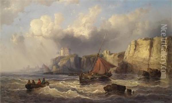 Fishermen By The Coast Oil Painting - Josef Carl Berthold Puttner