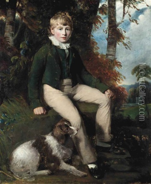 Portrait Of A Boy, Full-length, With A Spaniel, In A Landscape Oil Painting - John Constable