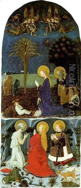 Adoration of the Child with Saint Jerome, Saint Mary Magdalene and Saint Eustache Oil Painting - Paolo Uccello