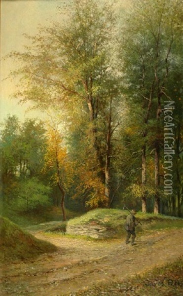 Forest Interior With An Old Man Oil Painting - Petr Jaros