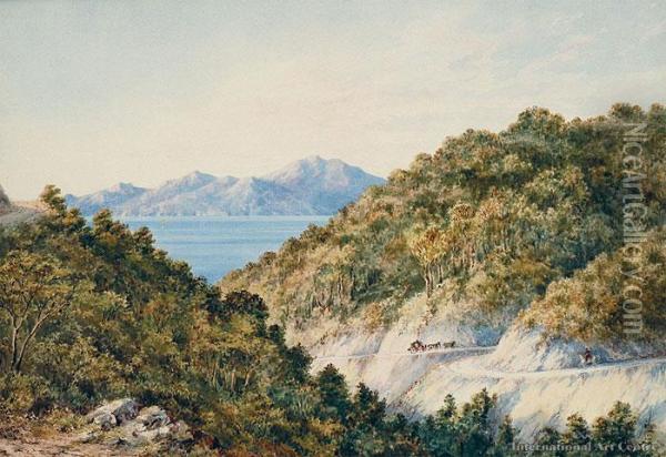 Cobb & Co Royal Mail Stage Coach,paekakariki Hill Towards Mana Island, Wellington Oil Painting - Charles Decimus Barraud