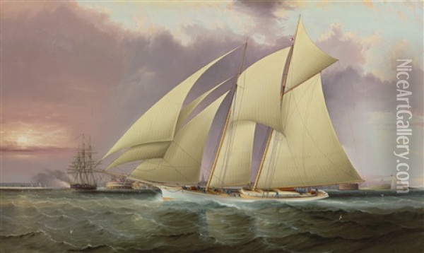 The Yacht Magic Defending America's Cup Oil Painting - James Edward Buttersworth