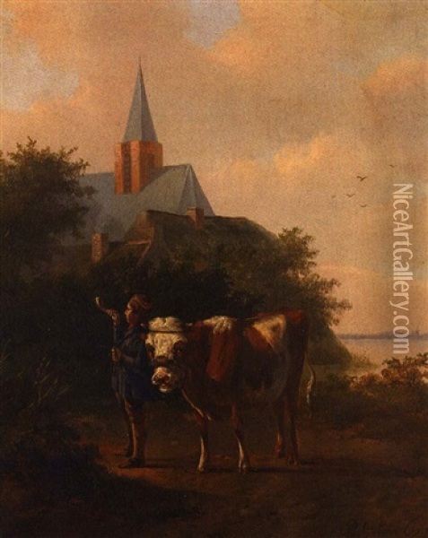Scene Pastorale Devant Une Eglise Oil Painting - Pieter Gerardus Van Os