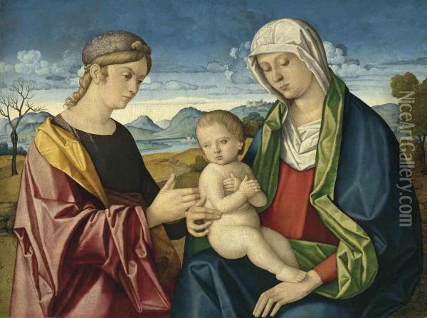 The Madonna And Child With A Female Saint Oil Painting - Vincenzo di Biagio Catena