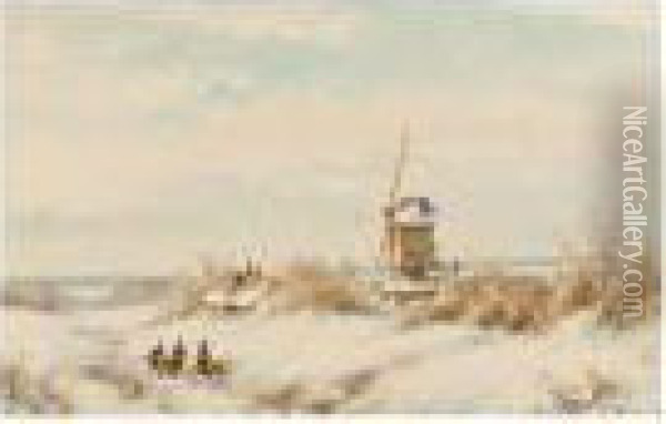 A Winter Landscape Oil Painting - Lodewijk Johannes Kleijn