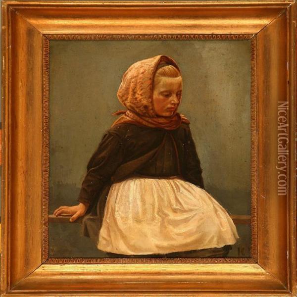 Little Girl With Anapron Oil Painting - Hans Ludvig Smidth