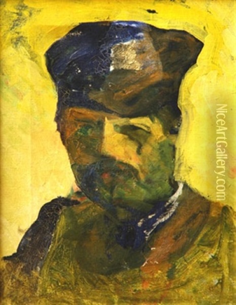 Homme Au Chapeau Fond Jaune Oil Painting - Guy Ferris Maynard