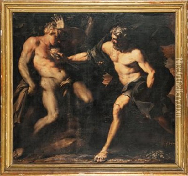 Prometeo Da Vita Col Fuoco Ad Una Statua Di Creta Olio Su Tela Oil Painting - Giovanni Maria Bottalla