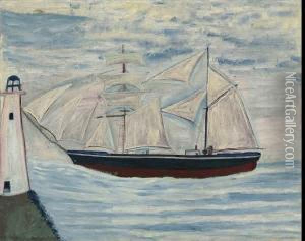 Boat And Lighthouse Oil Painting - Alfred Wallis