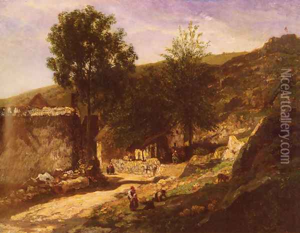 Entree De Village (Entering the Village) Oil Painting - Charles-Francois Daubigny