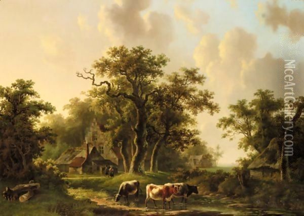 Cows Watering Oil Painting - Willem De Klerk