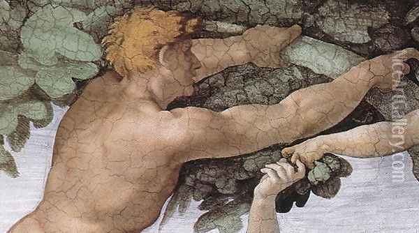The Fall and Expulsion from Garden of Eden (detail-3) 1509-10 Oil Painting - Michelangelo Buonarroti