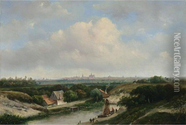 A View Of Haarlem Oil Painting - Jan Hendrik Weissenbruch