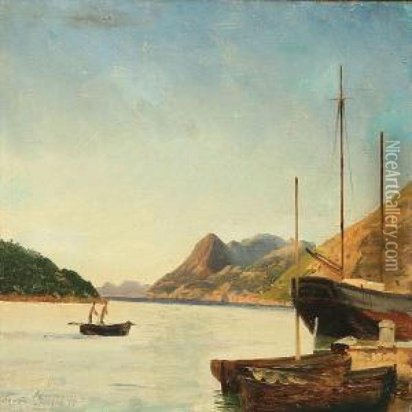 Coastal Scene From Ragusa On Sicily Oil Painting - Christian Eckardt