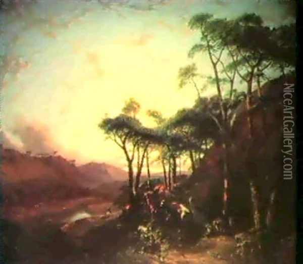 A Mountainous Landscape Oil Painting - Henry Bright