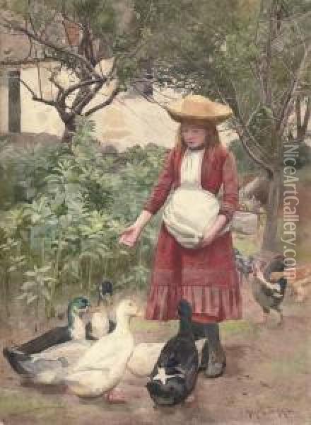 Feeding The Ducks Oil Painting - Ralph Todd