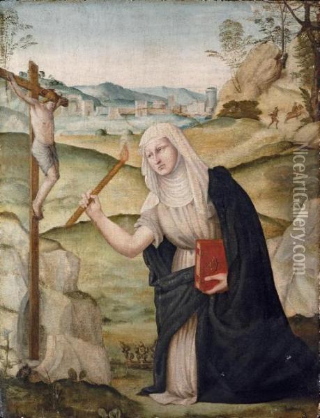Saint Bridget Oil Painting - Girolamo Del Pacchia