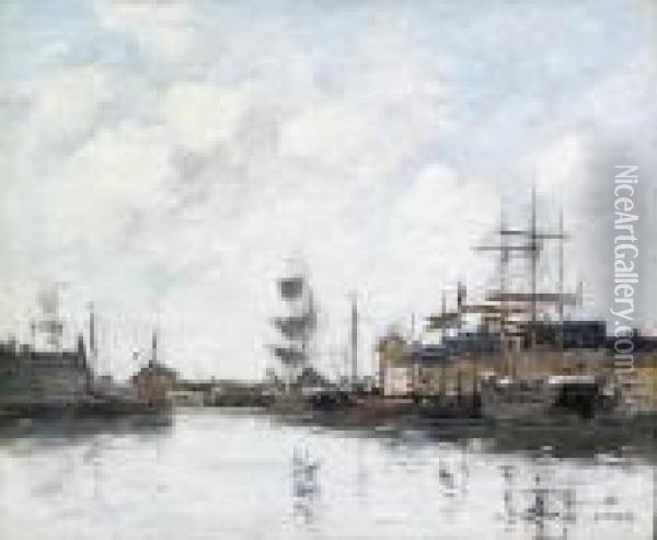 Fcamp, Le Bassin (the Harbor At Fcamp) Oil Painting - Eugene Boudin