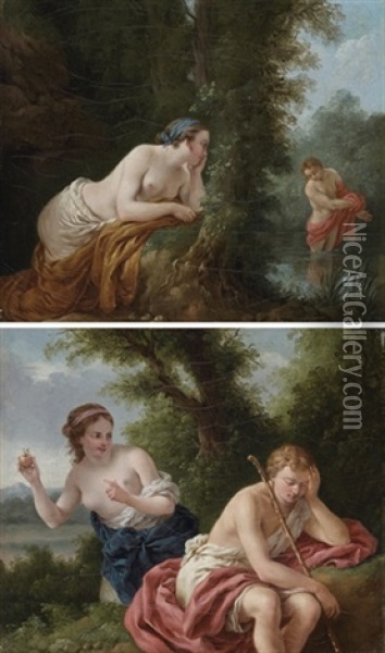 Echo And Narcissus (+ Daphnis And Chloe; Pair) Oil Painting - Louis Jean Francois Lagrenee