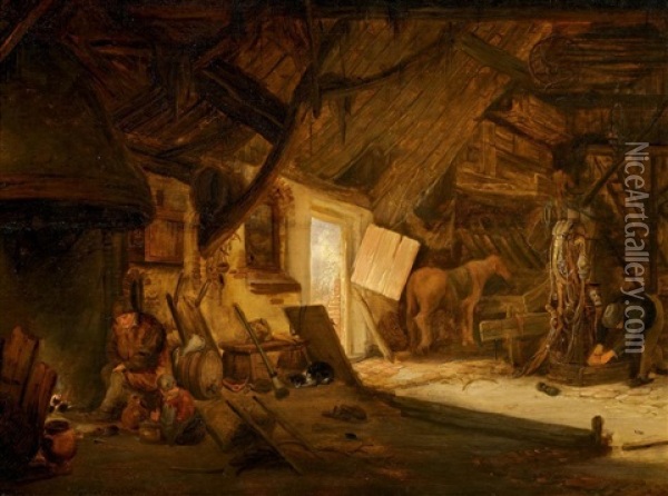 Scheuneninterieur Mit Bauern Oil Painting - Isaac Van Ostade