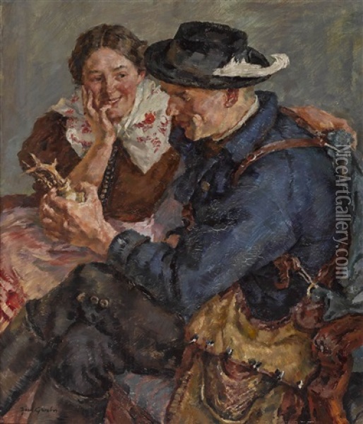 Jagerspaar Oil Painting - Hermann Groeber