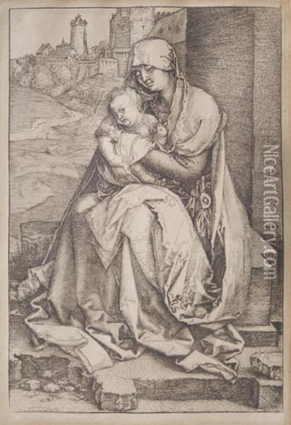The Virgin And Child Seated By The Wall Oil Painting - Albrecht Durer