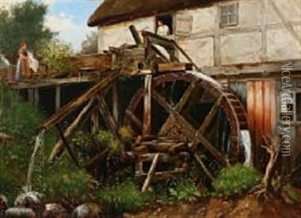 A Watermill On A Summer Day Oil Painting - Niels Anker Lund