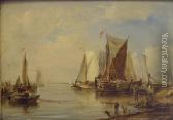 Fishing Boats By The Shore Oil Painting - William Joseph Caesar Julius Bond