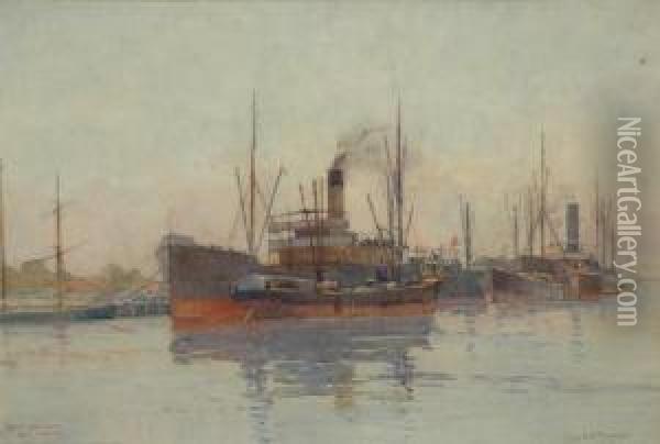 Coal Wharfes River Oil Painting - Charles Ephraim S. Tindall