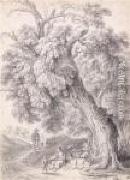 Wanderer Bei Derrast Unter Einem Baum Oil Painting - Jacob Van Ruisdael
