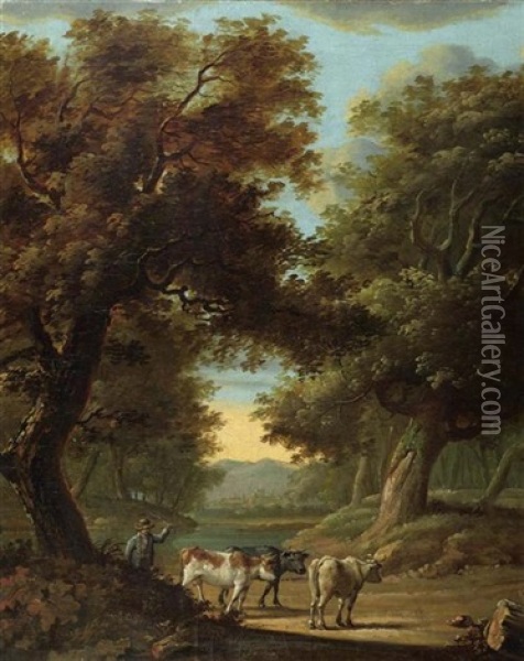 Kuhe In Einer Waldlandschaft Oil Painting - Cornelis Van Der Grient