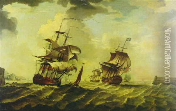 British Shipping In A Choppy Sea Oil Painting - Richard (of Liverpool) Wright