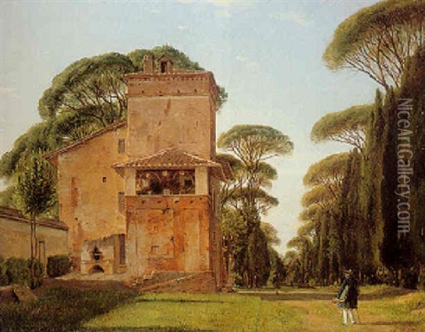 In The Gardens Of The Villa Borghese, Rome Oil Painting - Jorgen Roed