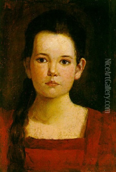 Girl In Red Dress Oil Painting - Polychronis Lembessis