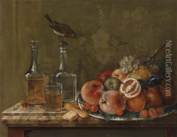 Stillleben Mit Fruchten Und Glaskaraffen Oil Painting - Johann Matthias Wurzer