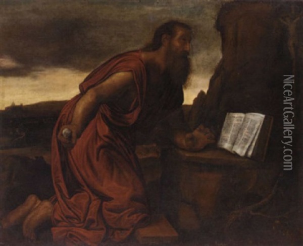 The Penitent Saint Jerome Oil Painting - Giovanni Girolamo (da Brescia) Savoldo